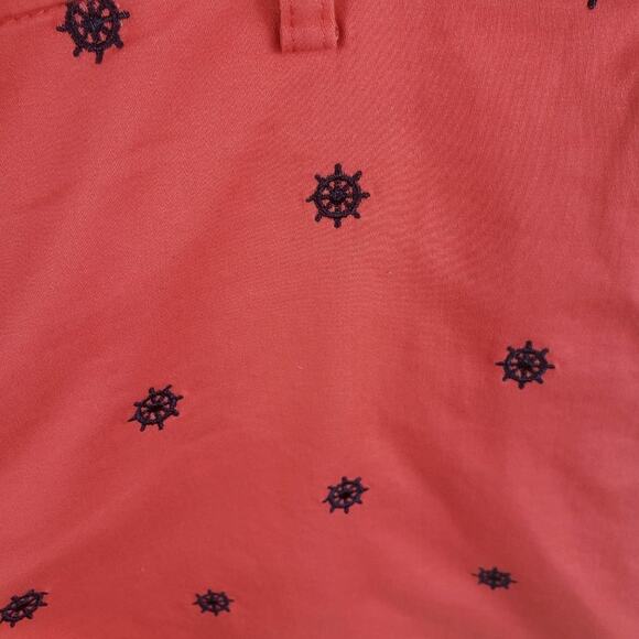 British Khaki Chino Shorts Women 8 Pink w/ Blue Ship Wheel Allover Embroidery - Picture 3 of 6